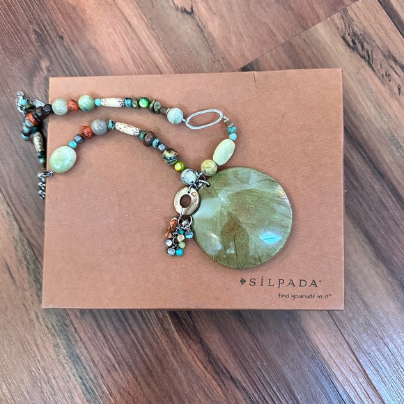 Silpada Green and Brown Pendant Necklace with Beaded Accents - Picture 1 of 8